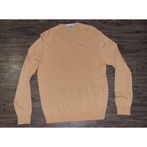 Martin Sweater Mens Medium Orange V Neck Merino Cotton Knit Lightweight Pullover